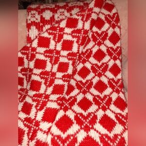 Free People Matchback Scarf Red White Geometric Knit Oversized Wrap